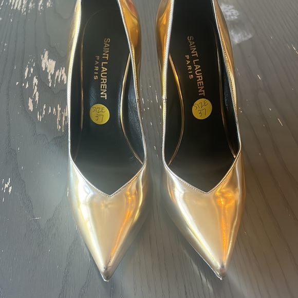 Saint Laurent metallic leather gold pump 37 stiletto - Picture 2 of 8